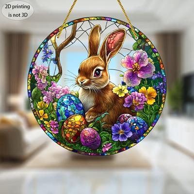 2D Flat Easter Flat Rabbit Acrylic Sign, Hand-painted Egg Catcher Design, Suitable for Wall Decoration, Porch, Room, Villa, Accents Home, Hallway, or