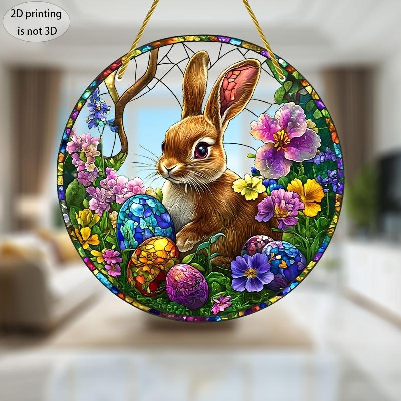 2D Flat Easter Flat Rabbit Acrylic Sign, Hand-painted Egg Catcher Design, Suitable for Wall Decoration, Porch, Room, Villa, Accents Home, Hallway, or