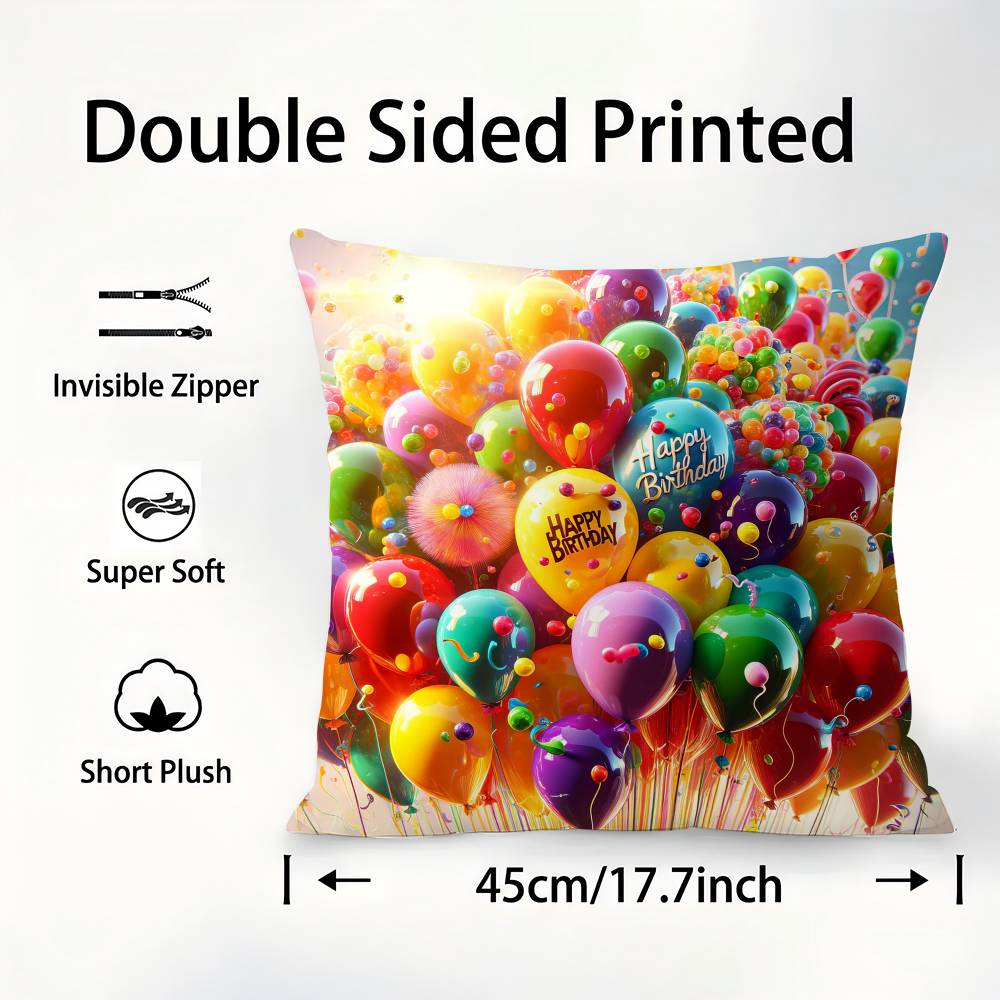 classic Happy birthday Pillow Case Sofa Decorative Home Double-sided Printing Short Plush Cushion Pillow Cover Holiday Gift