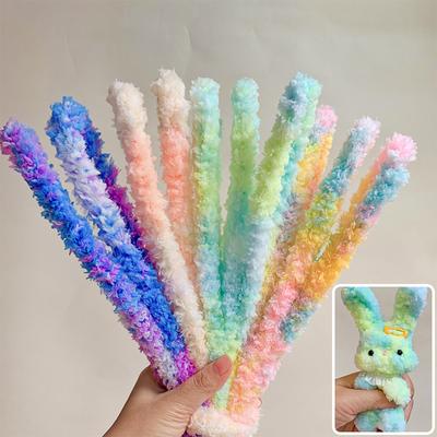 1 adet peluş büküm çubuk iplik şerit çubuk şerit çubuk dize degrade renk kürklü yün demir tel