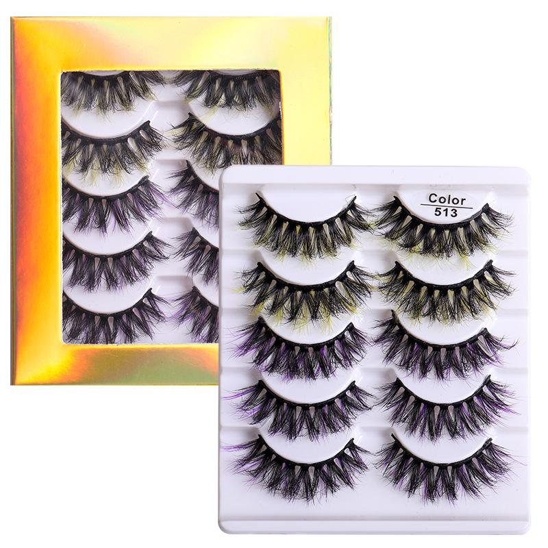 5 Pairs Of Colored Fried False Eyelashes, Naturally Thick Curled Imitation Mink Eyelashes