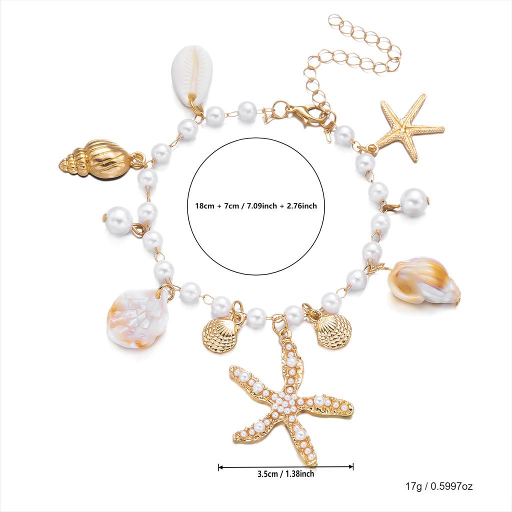 Women's New Bohemian Summer Beach Shell Necklace Bracelet Imitation Pearl Starfish Conch Anklet