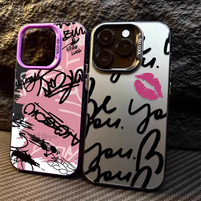 Fashion Lip Print English Plating PC Case for Xiaomi Redmi Note 13 14 12 11 Pro Plus 4G 5G 12S 11S 10S 10 9 9S 12C 13C 14C A3 A4