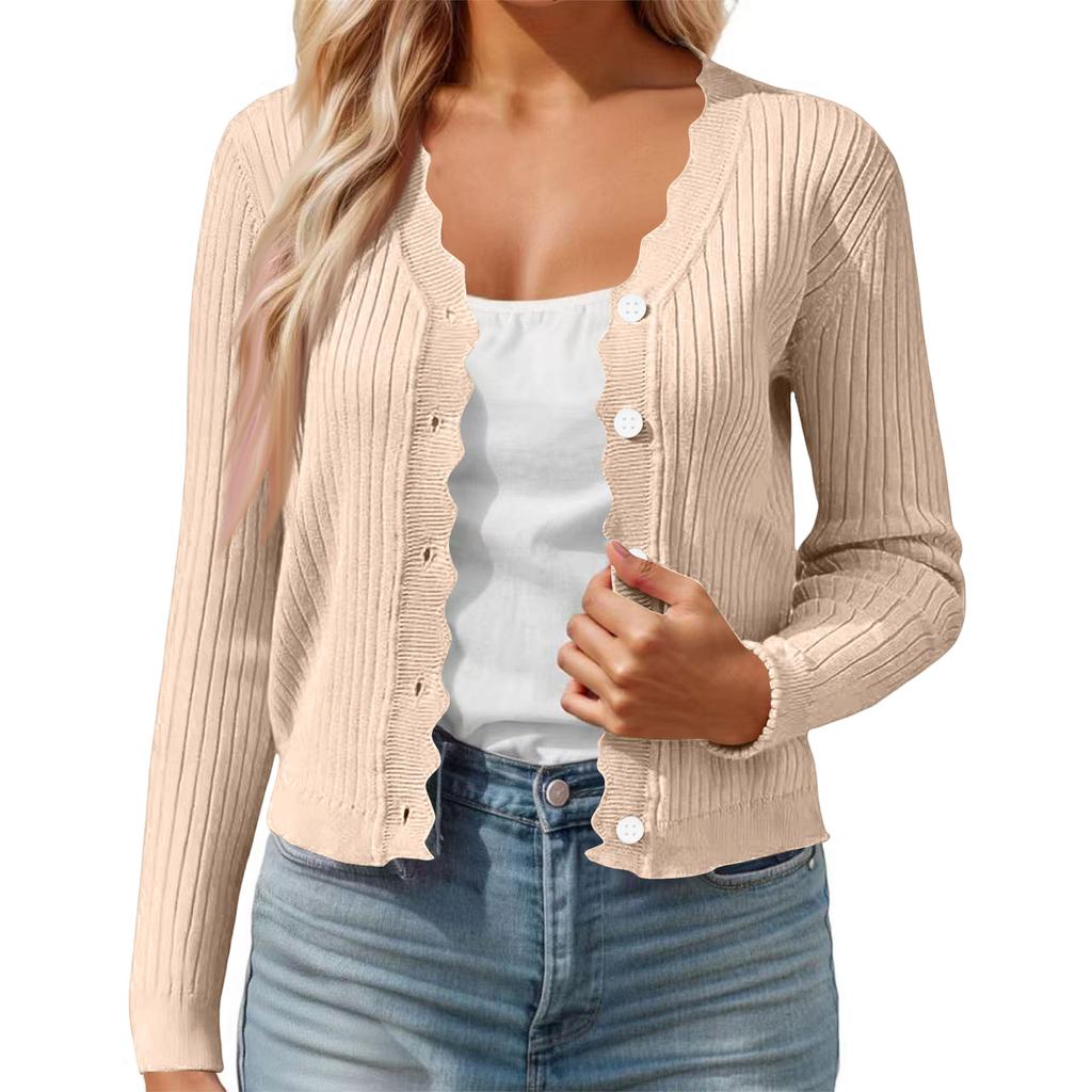 Cardigan casual da donna colorato con bordo a fungo, scollo a V, giacca corta in maglia sottile