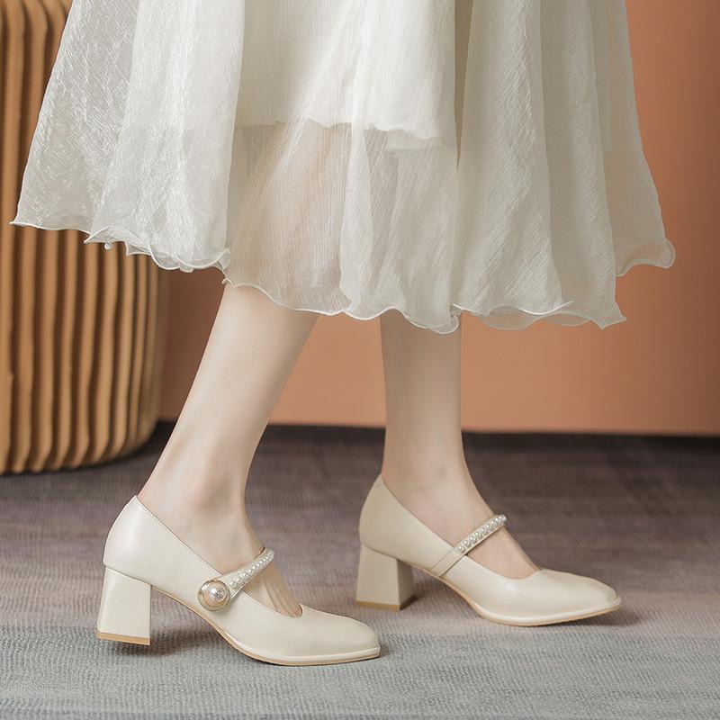 Chunky Heel Mary Jane Skor för kvinnor Blockklackar Dressy Skor med ankelrem Dam Casual Rund Toe Pumps Bröllopskontor Fest Mary Jane Pumps