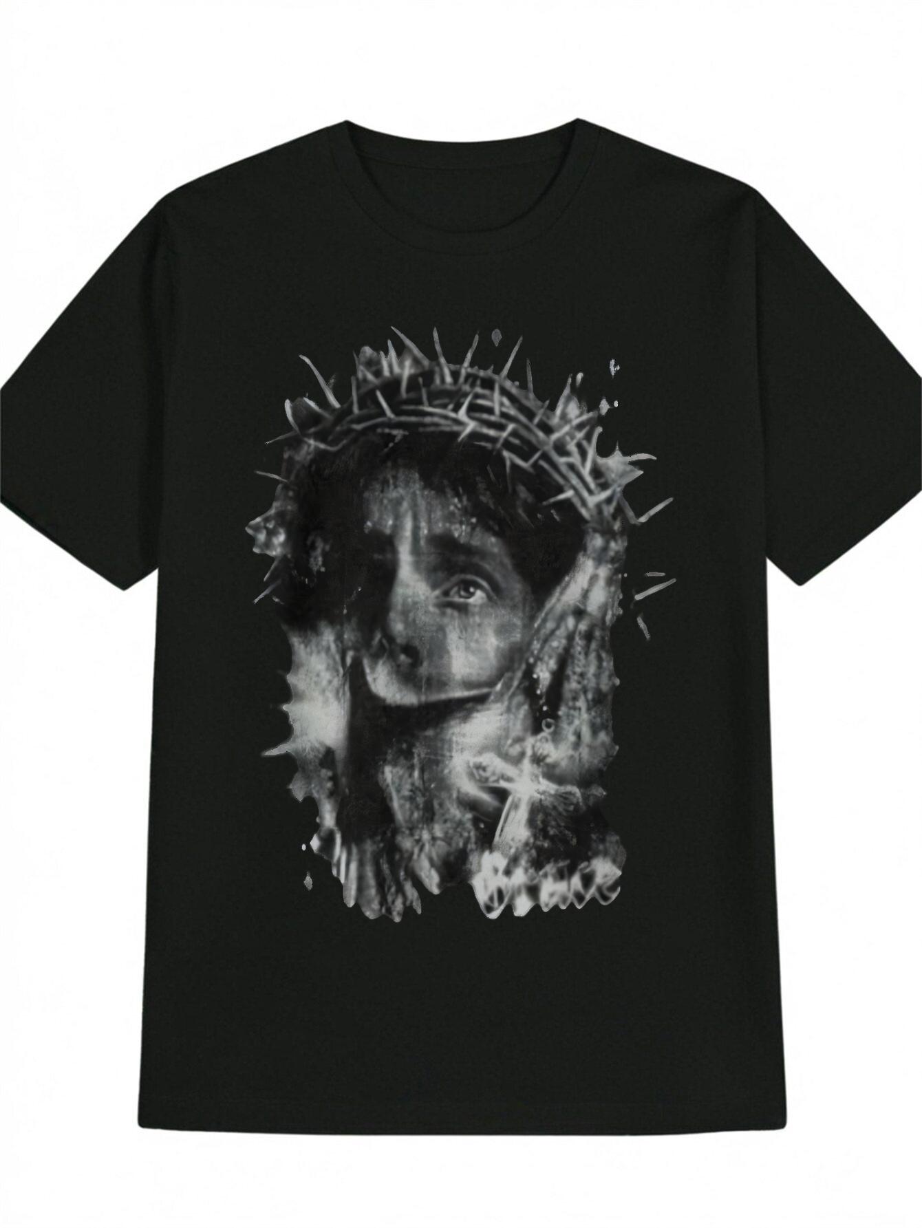 Summer Casual Round Neck Polyester T-shirt with Portrait Graphic - Breathable Regular Fit XXXL