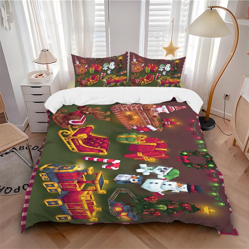 Christmas Decorations Presents Printed 3pcs Bedding Set Soft Microfiber 1 Duvet Cover And 2 Pillowcases Home Bedroom Decor Xmas Gift K1326