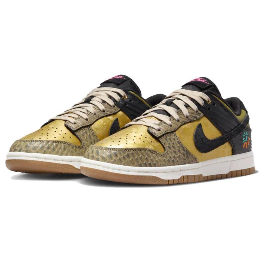 Nike Dunk Low Día De Muertos Women Sneakers Gold Black Khaki FQ8148-010