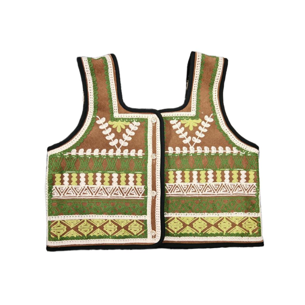 Retro Corduroy Lambswool Vest with Heavy Embroidery and Shoulder Pads - European and American Style