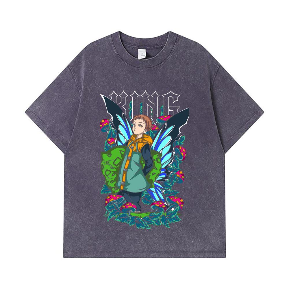 275 GSM Washed T-shirts 100% Cotton Seven Deadly Sins V6 King Print Unisex Heavy Cotton T Shirt