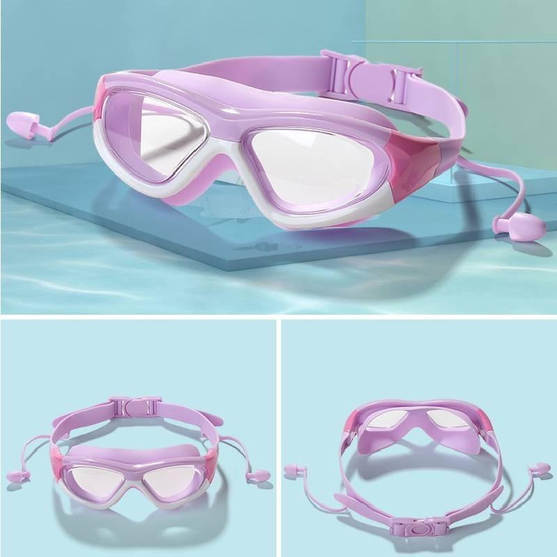 Children's Swimming Goggles With Earplugs Pc Anti-fog Swim Glasses Ak2191 Pink White Boxed Style