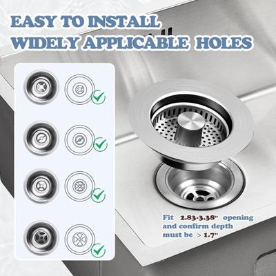 Yousheng Stainless Steel Kitchen Sink Filter 3-in-1 Design Odor Blocking Anti-Clog Universal Fit Fruit Vegetable Sink Strainer