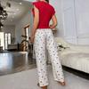 Women's Heart Print Pants Pajama Set Crewneck Ruffle Cap Sleeve And Long Pants 2 Piece Sleepwear Set Soft Lounge Pjs Set