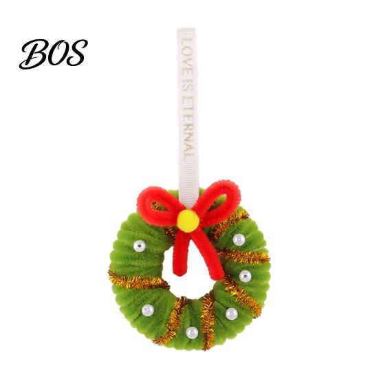 Decorative Door Lintel Wreath Handmade Pipe Cleaner Christmas Ornament, Chenille Stems Mini Festive Wall Hanging Crafts with Bow Bells for Holiday