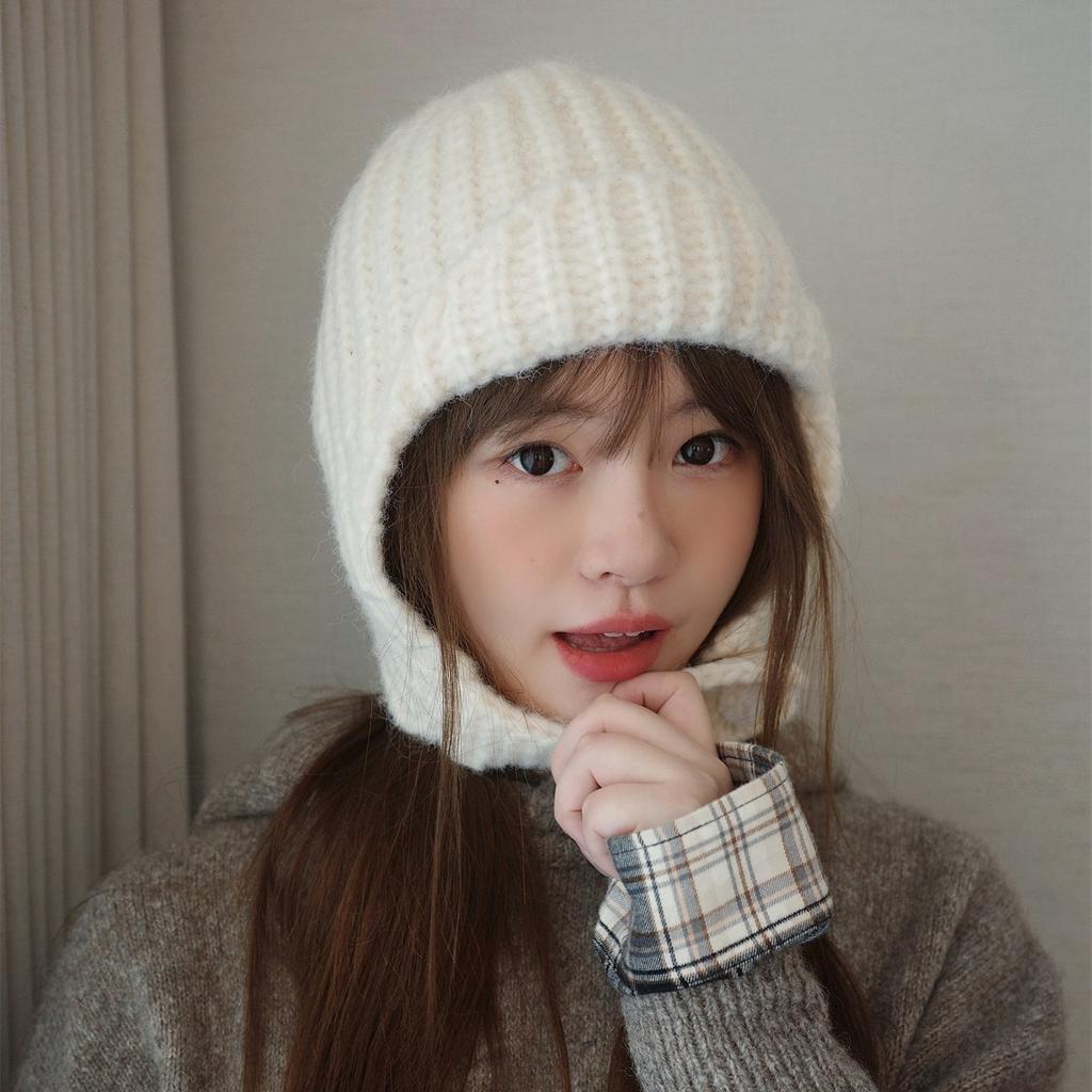 Knitted Ear Protection Hat for Women In Autumn and Winter Cold Proof and Warm Headed Woolen Hat  Small Lei Feng Hat Showing Face