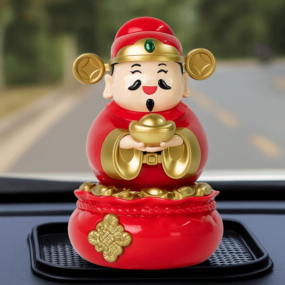 Chinese Style Solar Caishen Sculpture Auto Shaking Nodding Lucky Wealth Statue Gift Giving
