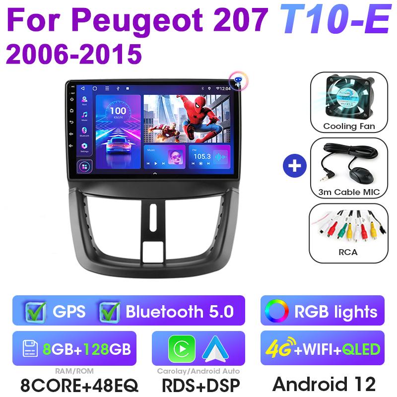 2 Din Android 12 Car Radio For Peugeot 207 CC 207CC 2006-2015 Multimedia Video Player Navigation GPS 4G Carplay Auto Stereo RDS