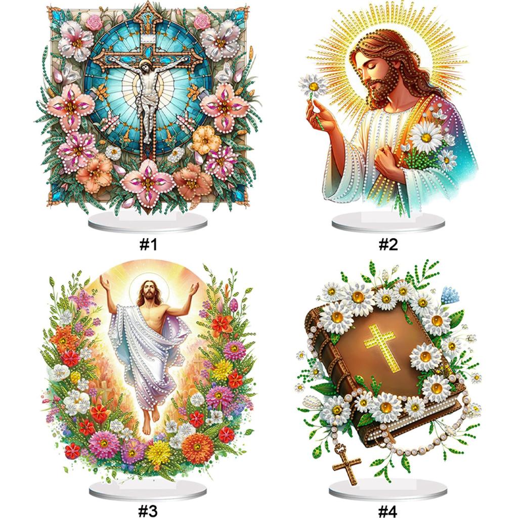 Acrylic Special Shape Cross Jesus Desktop Diamond Art Kits Rhinestones Desktop Ornaments 5D DIY Diamond Art Tabletop Decorations