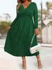 Elegante Vestito Glitterato Scollo a V Manica Lunga Taglie Forti con Tasche - Stile Europeo & Americano 2026