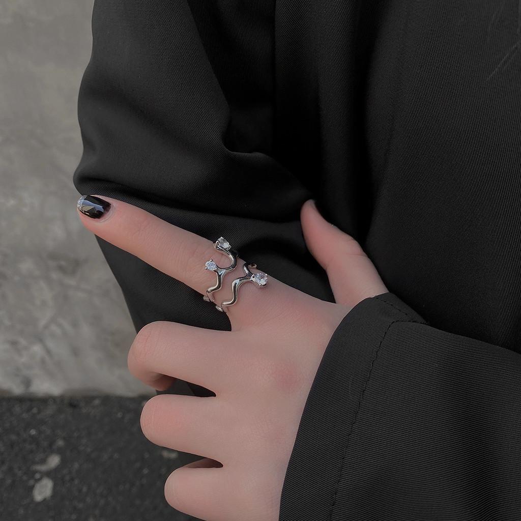 

Korean Style Geometric Adjustable Ring With Zircon Inlay For Trendy Jewelry Women