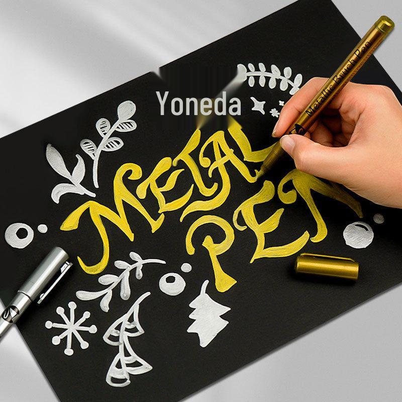 Dual-Tip Gold & Silver Paint Marker: Soft & Hard Tips, Waterproof, Colorfast for DIY & Invitations.