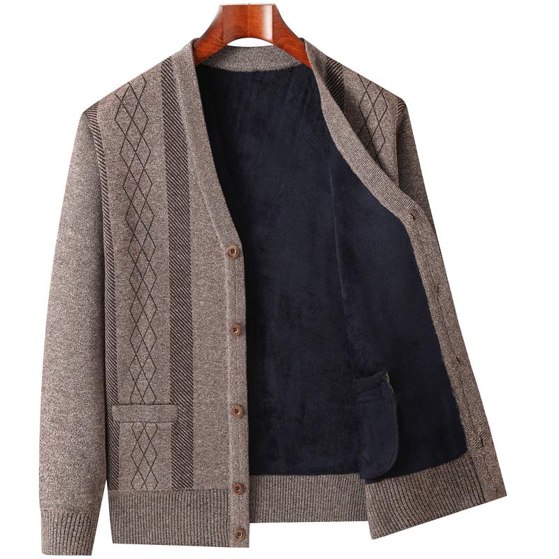 Warm Fleece-Lined Cardigan for Middle-Aged and Elderly Men: Knitted Sweater & Thick Grandpa Jacket