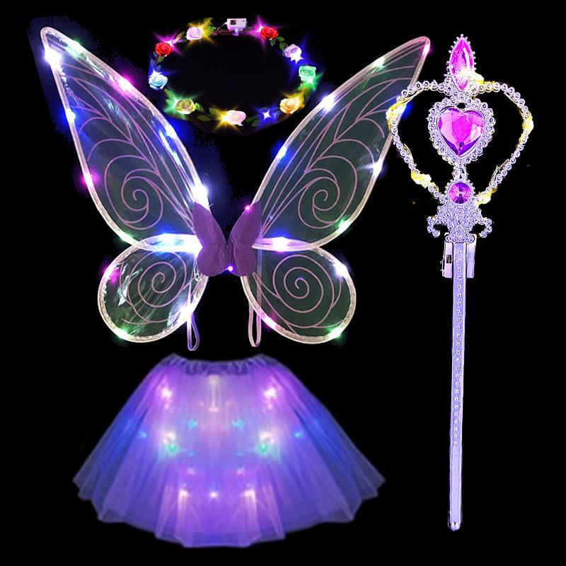 Butterfly Fairy Wings Costume Girls Toy Sparkle Rainbow Princess Angel Wing for Birthday Gift Party Cosplay Costume Dress Up Toy OneSize