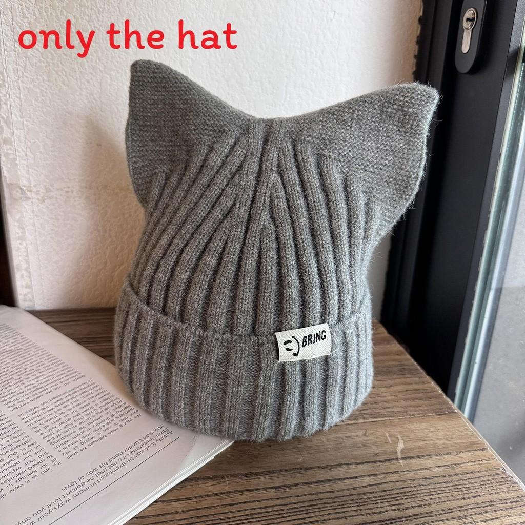 Cute Solid Cat Ears Shape Design Women Wool Knitting Hat For Fall Winter And