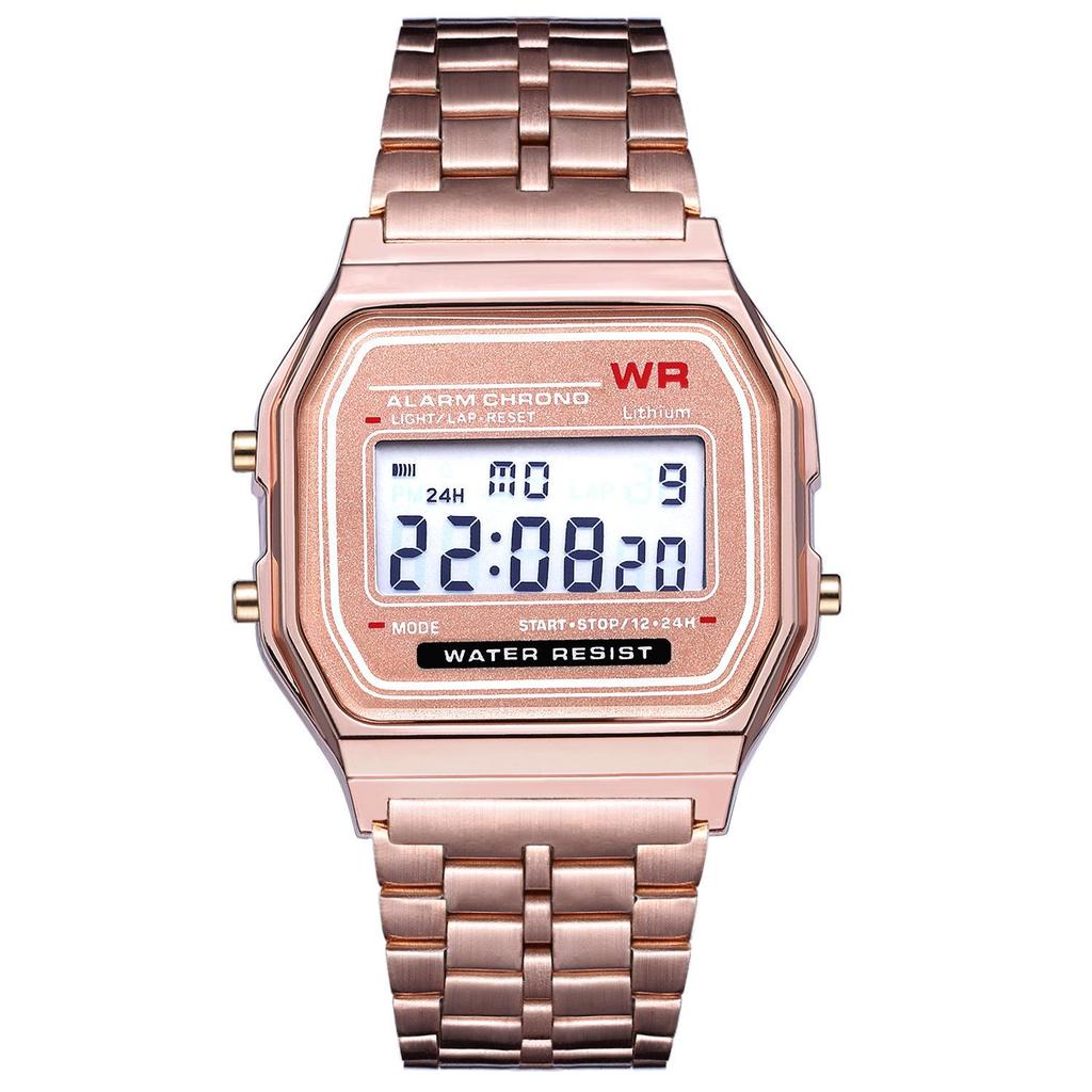 Ultra-Thin Gold & Silver LED Watch F91W: Cold Light, Steel Band, Multi-Function, Fashionable Design.