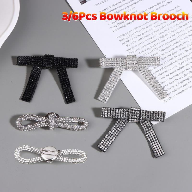3/6Pcs Shiny Bow Brooch Collar Pin Clothing Accessories For Diy Garment Shoe Bag Jewelry Making Accessories