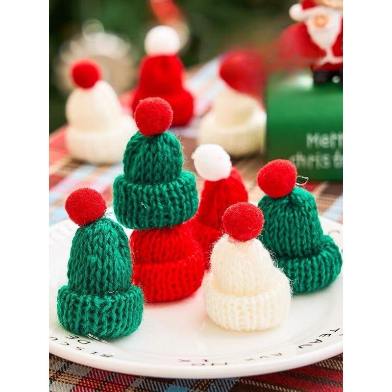 Christmas Cake Decoration Santa Hat Bear Hat Milk Tea Cup Wool Ball Hat Scarf Dress Up Accessories