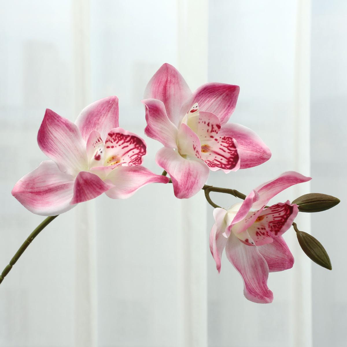 

Feel moisturizing, single 3-head Cymbidium flower simulation flower, indoor decoration, bonsai props, fake flower