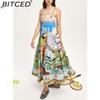 BITCED Spring/Summer Casual Maxi Dress for Women Spaghetti Strap Printed Linen 9 Colors Full-Skirted Dress