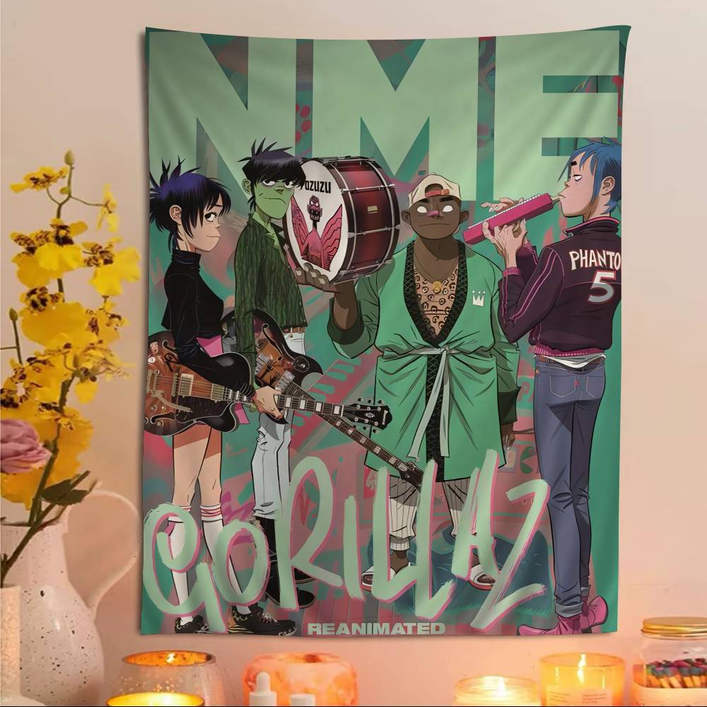 Retro Gorillaz Poster Musikdrucke Gedruckte Große Wandteppiche Hängend Tarot Hippie Wandteppiche Schlafsaal Günstig Hippie Wandbehang