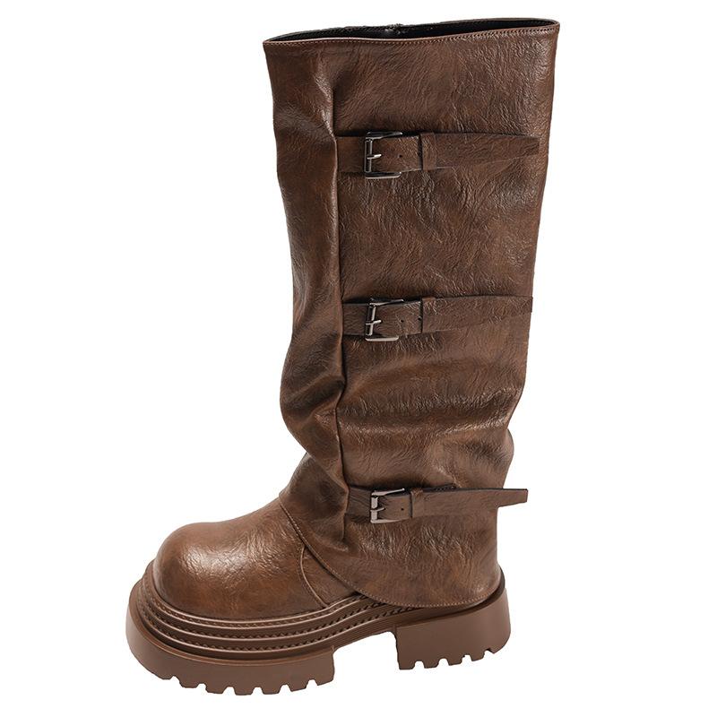 Black Retro But Knee-thin Platform Boots Women's Boots 2025 New Autumn with Skirt Trousers Boots