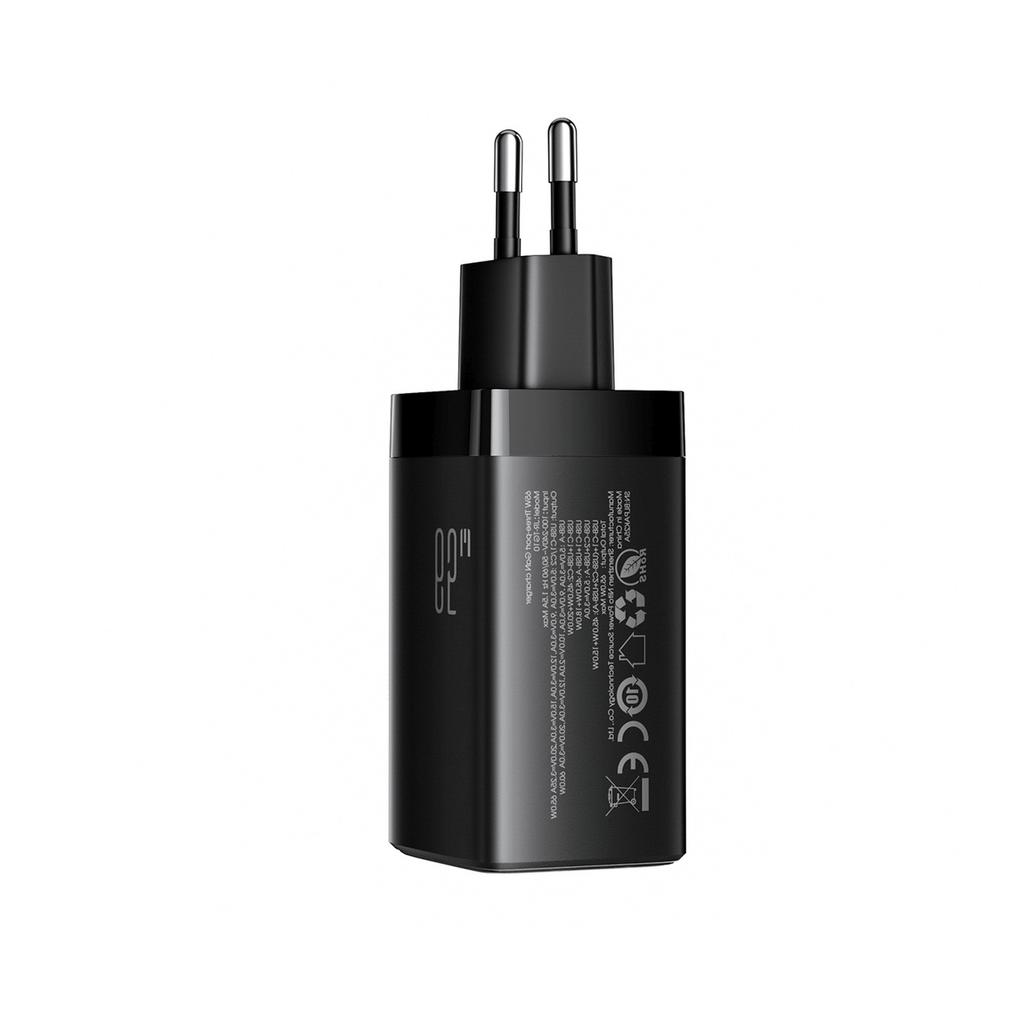 Ładowarka Sieciowa Usb-A Usb-C Gan 65W Z Kablem Usb-C 100W 1.2M - Czarna