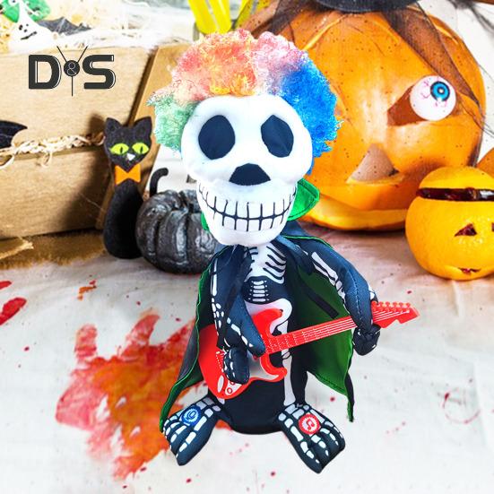Halloween Rotating Skeleton Figurine Electric Music Spinning Skeleton with Red Light Eyes for Halloween Ghost Festival Prop