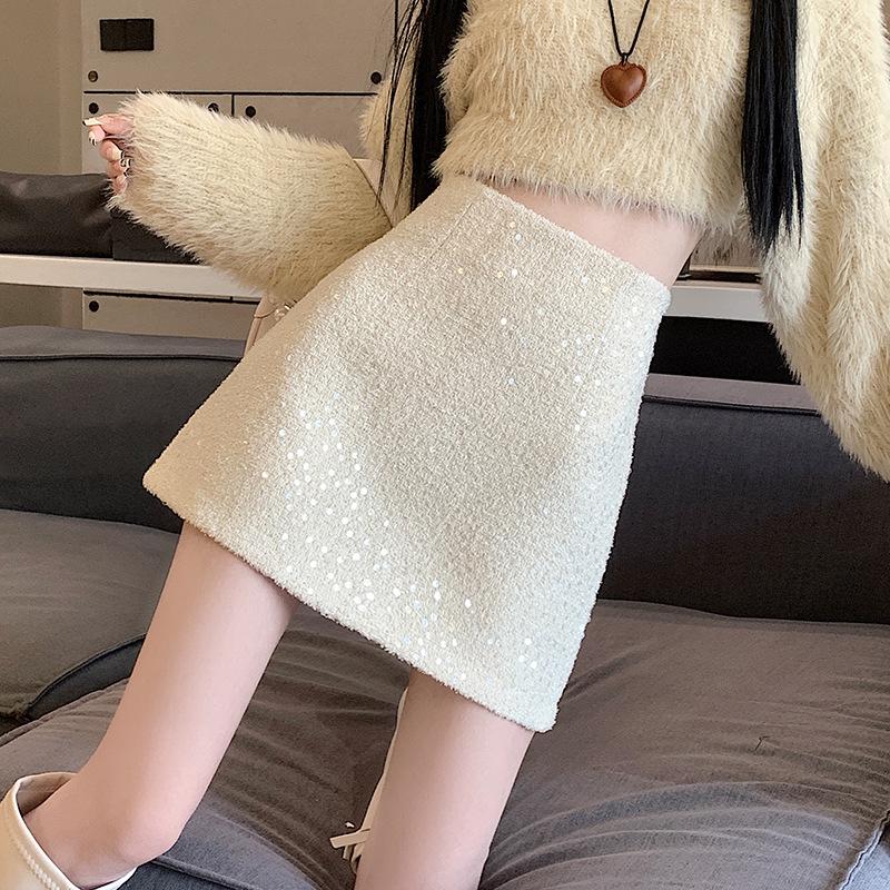 Petite High-Waist Pailletten-Wollrock in A-Linie für Damen - Herbst/Winter Kollektion