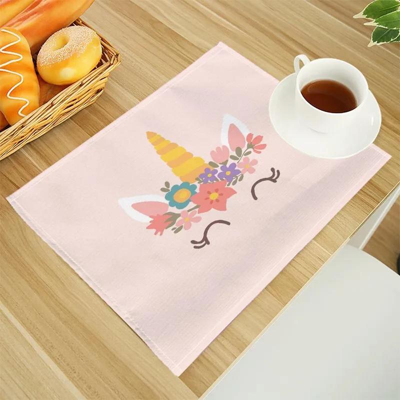 

Unicorn Cartoon Linen Dining Table Mats Alphabet Kitchen Placemat 30X45cm Coasters Pads Bowl Cup Mat 2pcs 30x45cm