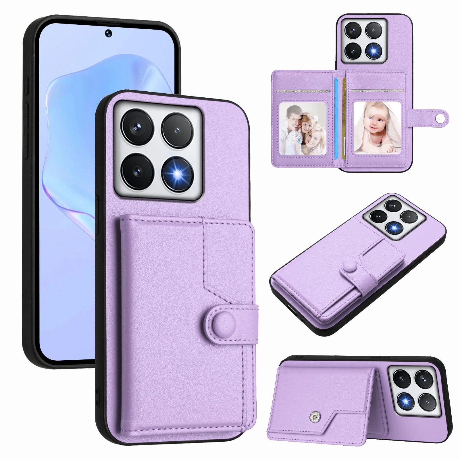 

For Xiaomi 14T Case RFID Blocking Card Holder Kickstand TPU+PU Leather Phone Back Cover Purple
