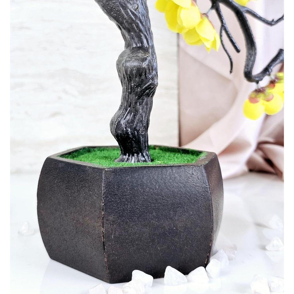 Artificial Cherry Blossom Bonsai Flower with Wooden Pot for Home Decor, Living Room, Center Table, Indoor  (Yellow)