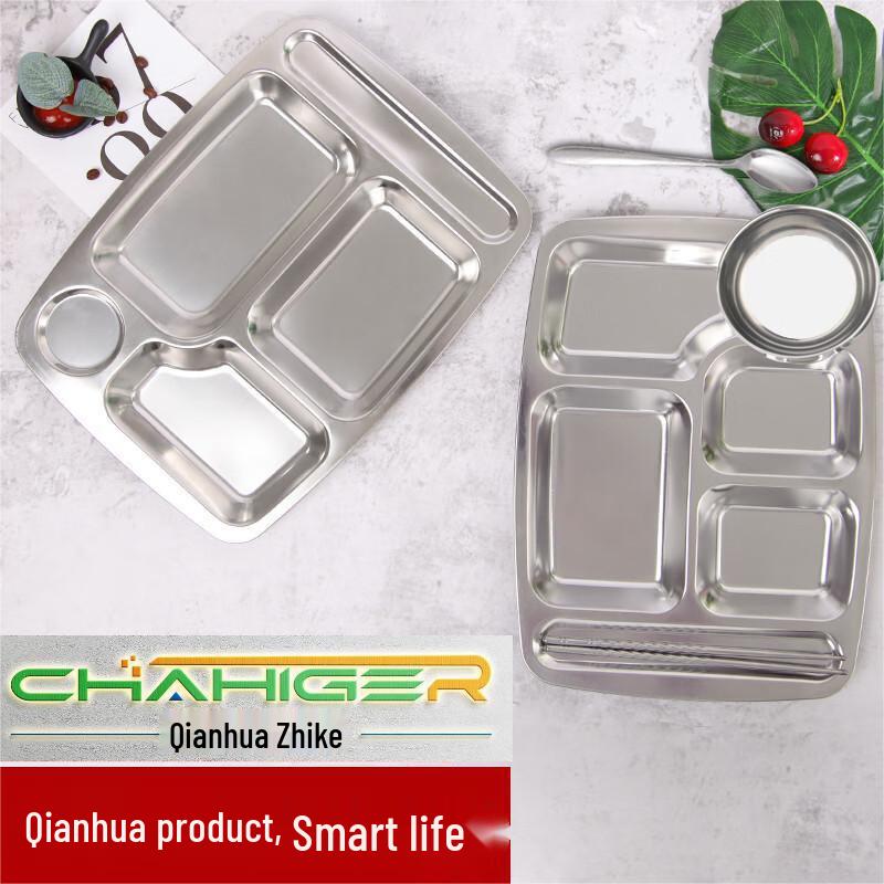 Adult Stainless Steel 5-Compartment Divided Lunch Plate
