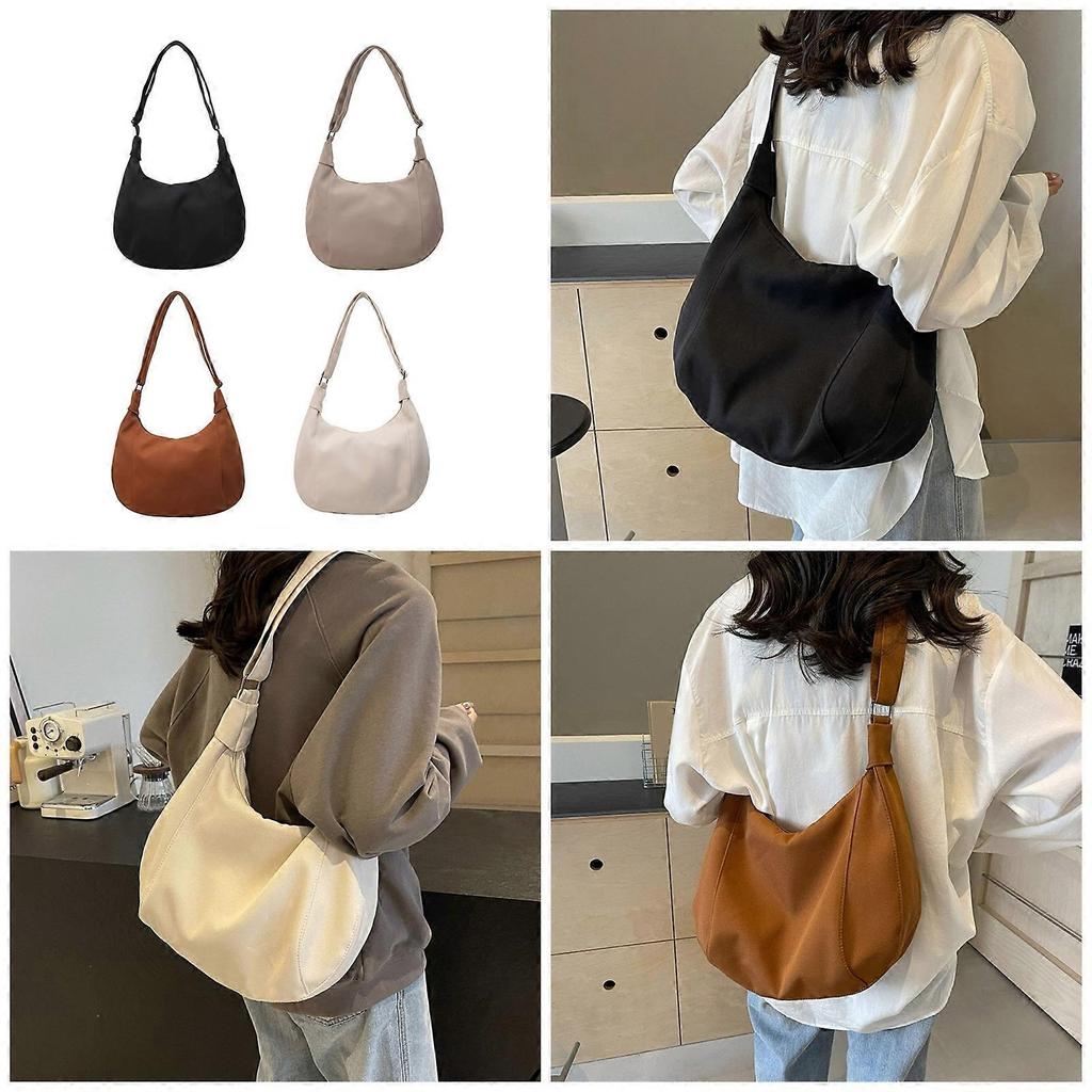 Japanese Harajuku Half Moon Bag with Adjustable Strap Large Capacity Canvas Solid Color Crossbody Shoulder Bag for Unisex  Khaki