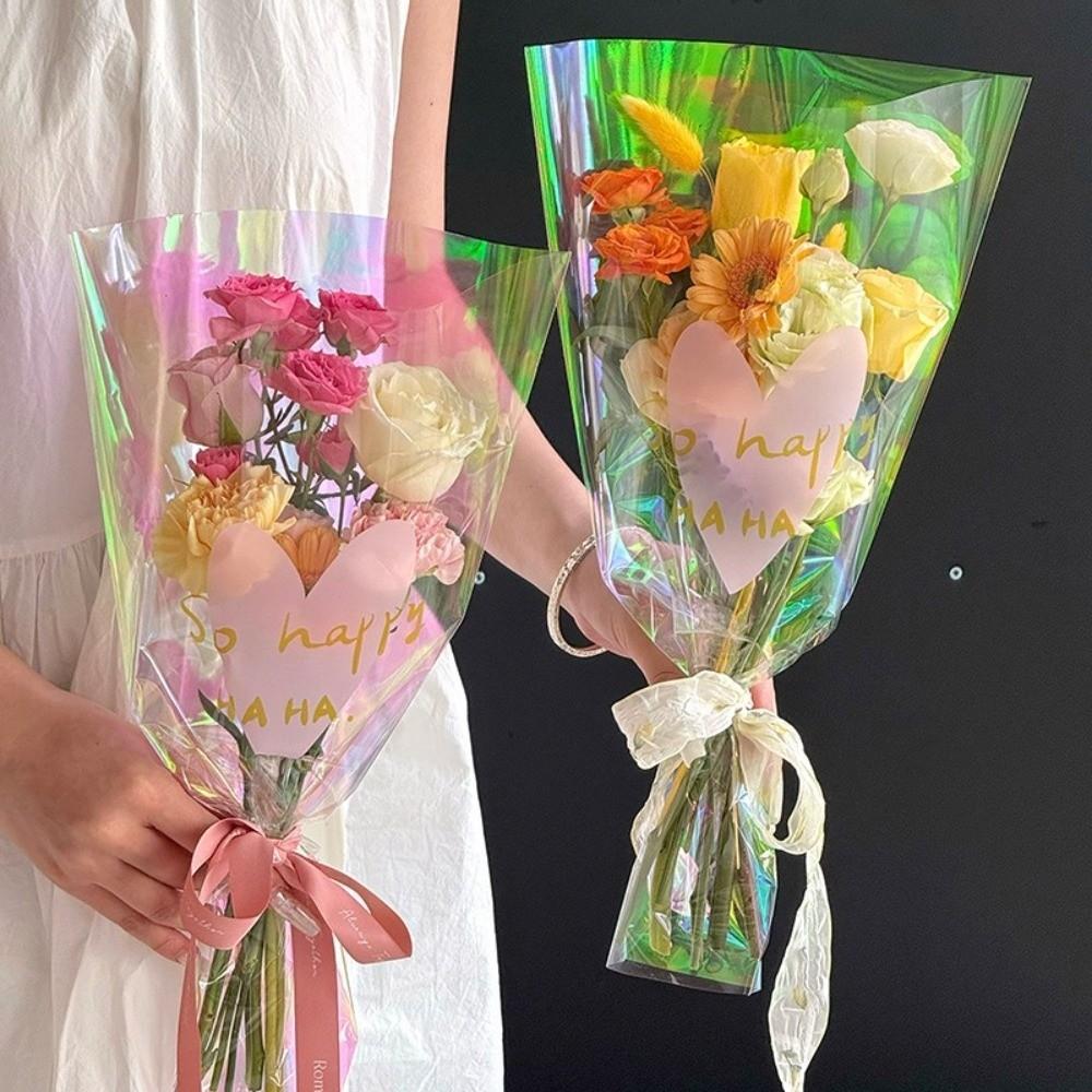 30PCS Love Heart Flower Packaging Bag Waterproof Bouquet Packaging Sleeve Flower Wrapping Bag