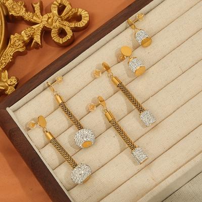 Classic Super Flash Full Diamond Cylindrical Stud Earrings Women'S Fashion Personality Long Fringed Titanium Steel Gold-Plated Earrings