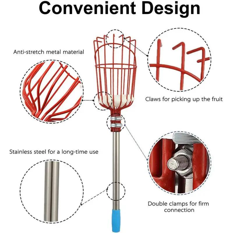 Hagekurv fruktplukkerhode med teleskopisk uttrekkbar stang fruktplukkingshøster Sklisikkert håndtak i stor høyde