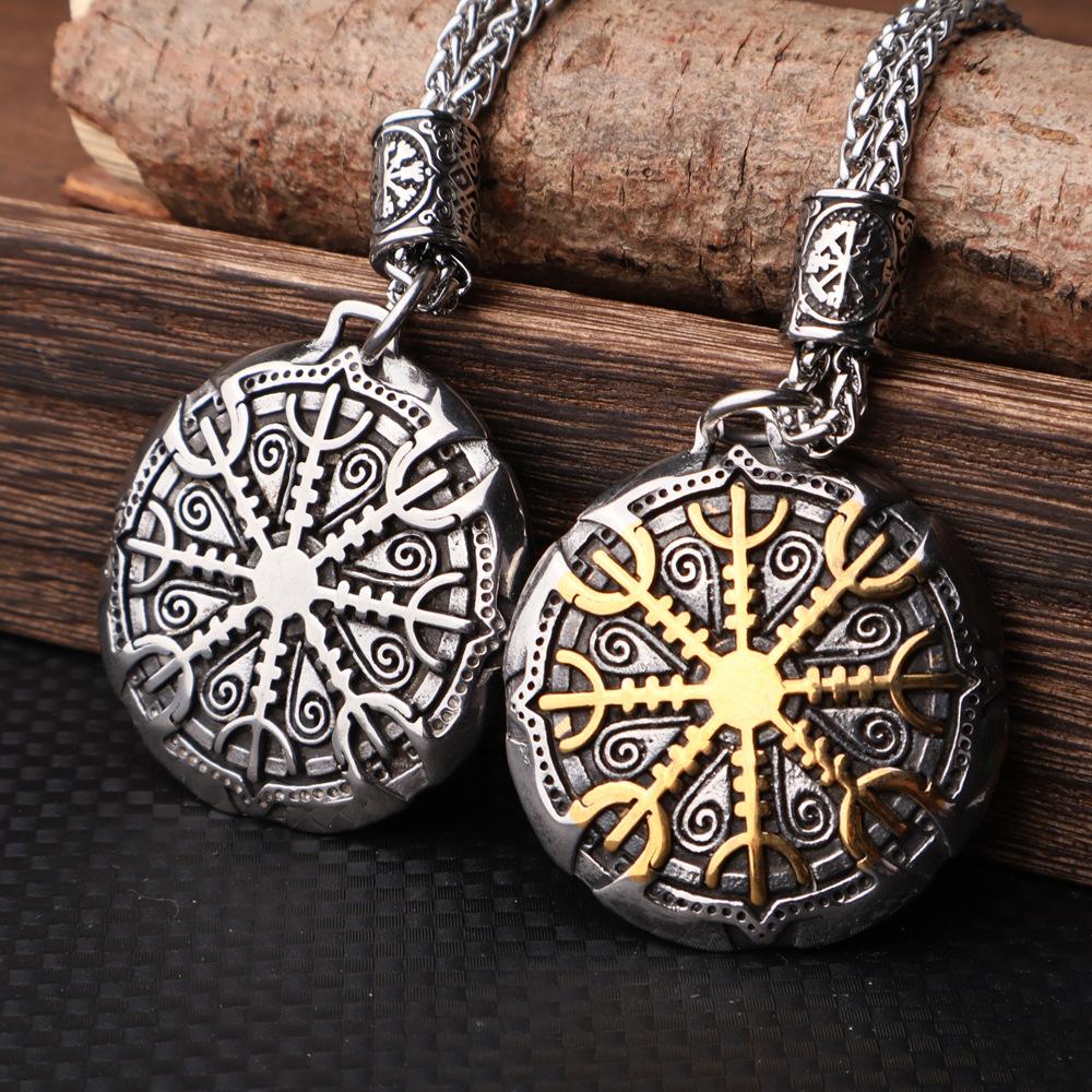 European and American Style Viking Odin Compass Rune Pendant Necklace Stainless Steel Men's and Women's Fashion Titanium Steel Jewelry Pendant