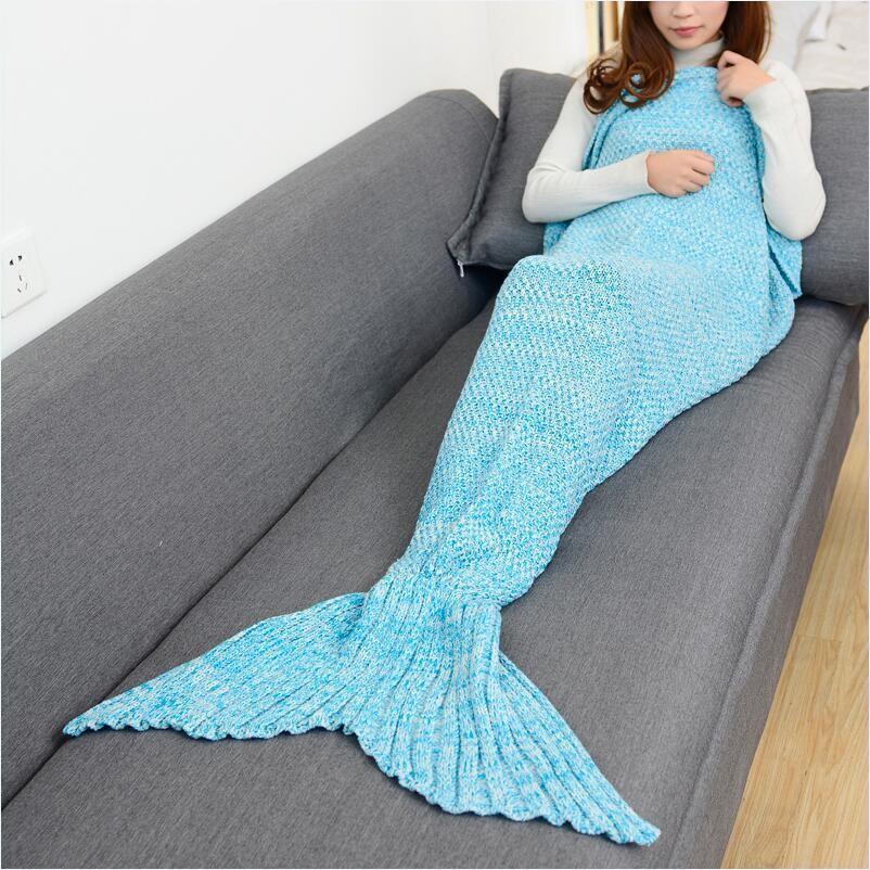Mermaid Blanket, Wool Knitted Fish Tail Blanket, Air Conditioning Blanket, Birthday Gift, Parent-child Mermaid Blanket