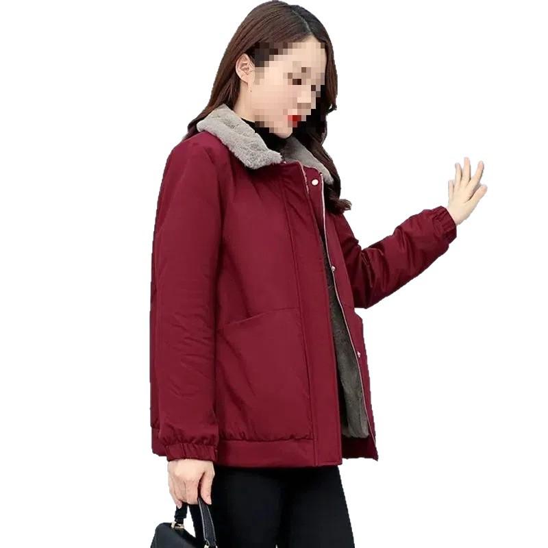 Plus Size Velvet Thick Cotton Padded Winter Jacket - Slim Fit, Warm, Versatile, Fashionable 2025