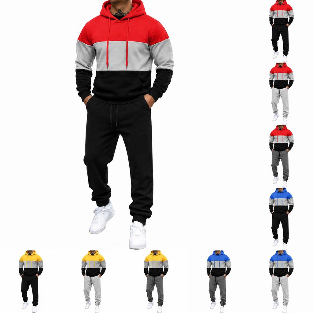 Men's Color Block Hooded Sweatshirt and Jogger Pants 2 Piece Casual Athletic Track Suit
